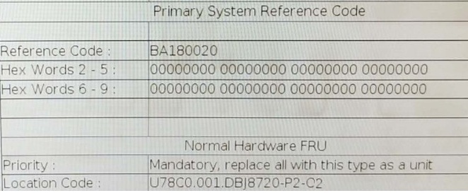 ibm p6 8261-E4S  错误代码 BA180020