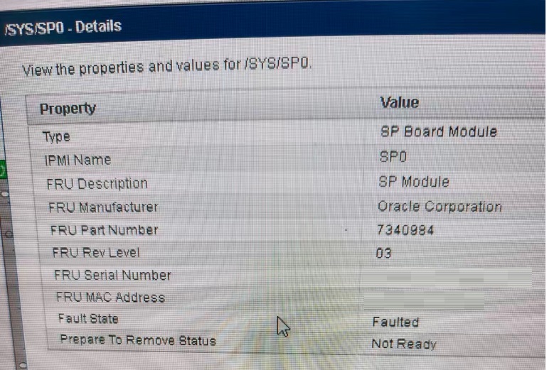 Oracle SPARC M8-8 CMIOU Faulted FRU: 7346734、SP Module Faulted FRU: 7340984